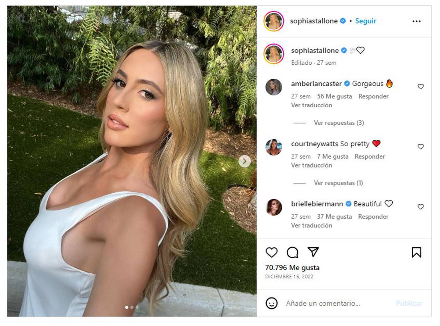 Sophia Rose Stallone tiene casi un millón de seguidores en Instagram