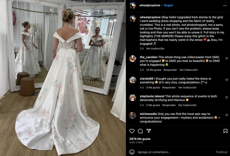 Mujer se viraliza al probarse su vestido de novia