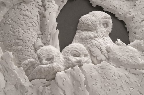 Un artista representa bellos animales en minuciosas esculturas de papel